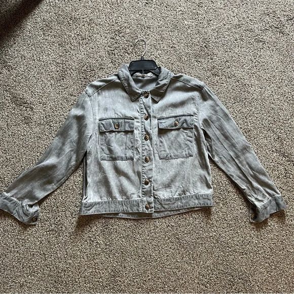 Jane and Delancey Jacket Womens Large Gray Faded Wash Trucker Button Up Boho - Picture 1 of 10